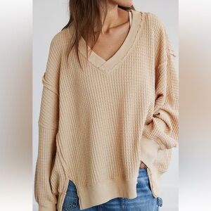 AEO Oversized V-Neck Big Hug Waffle Knit Sweatshirt Blogger Zara Sold Out S Zara